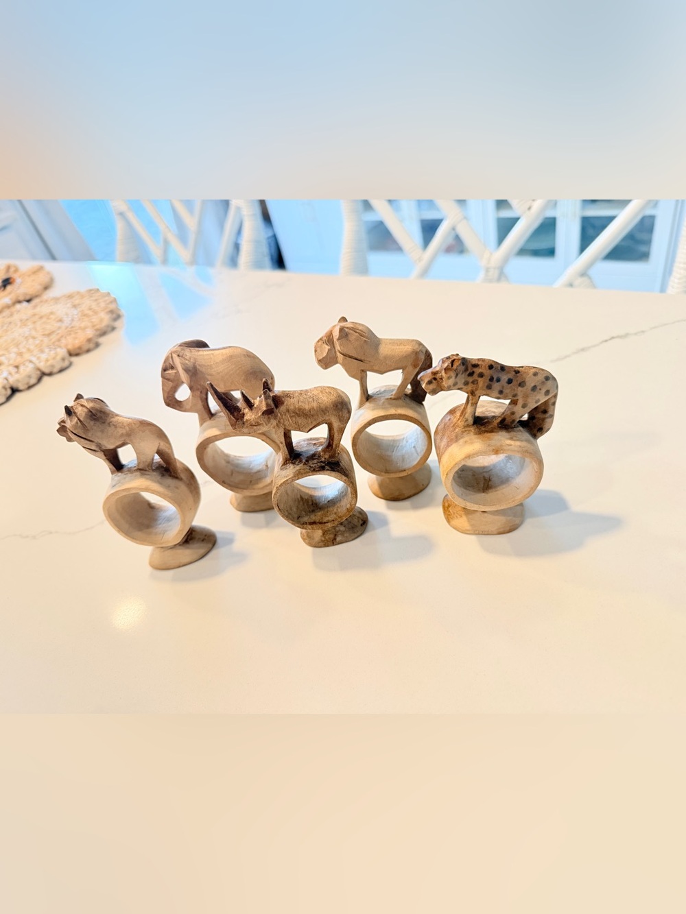 Hand-Carved in Kenya Wooden Animal Napkin Rings - Set of 5